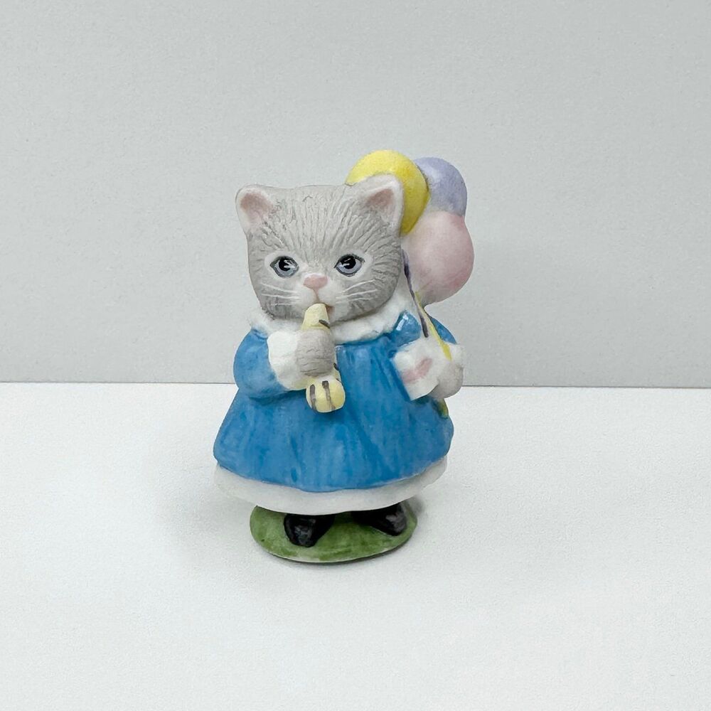 1990 Schmid Kitty Cucumber Mini Priscilla Cat Figurine Party Horn Balloons